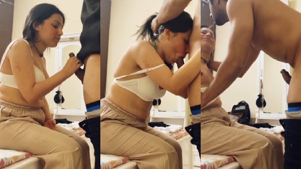 Girlfriend ke muh pe thuk or boobs pe chante maarte hue chusaaya lund