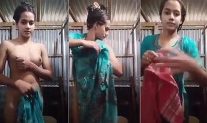 Bangladeshi Village Hot Girl Wearing Dress After Bath
