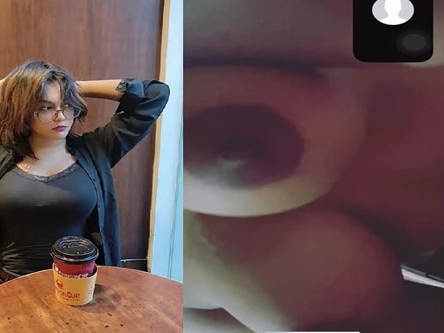 Horny babe fingering and round boobs show