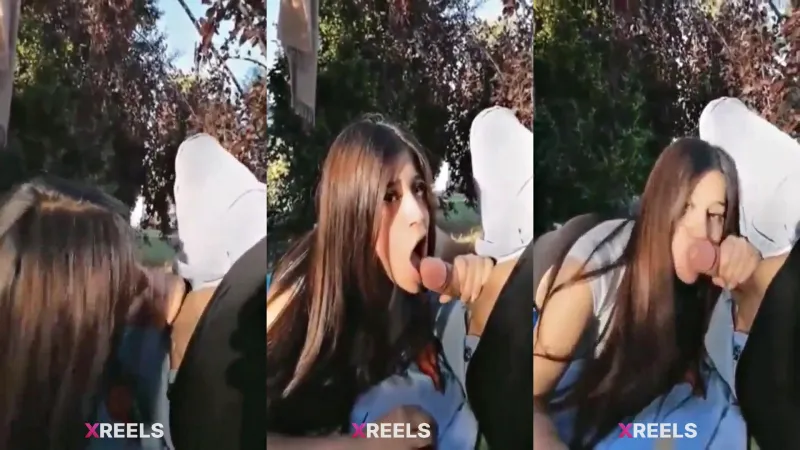 College Babe Sucking And Biting On Boyfriends Penis At The Park