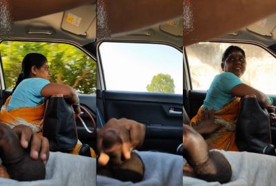 Man shows his dick to a milf in a moving van in Tamil porn