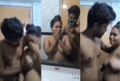 Pervert enjoys bathroom sex with his big boob GF